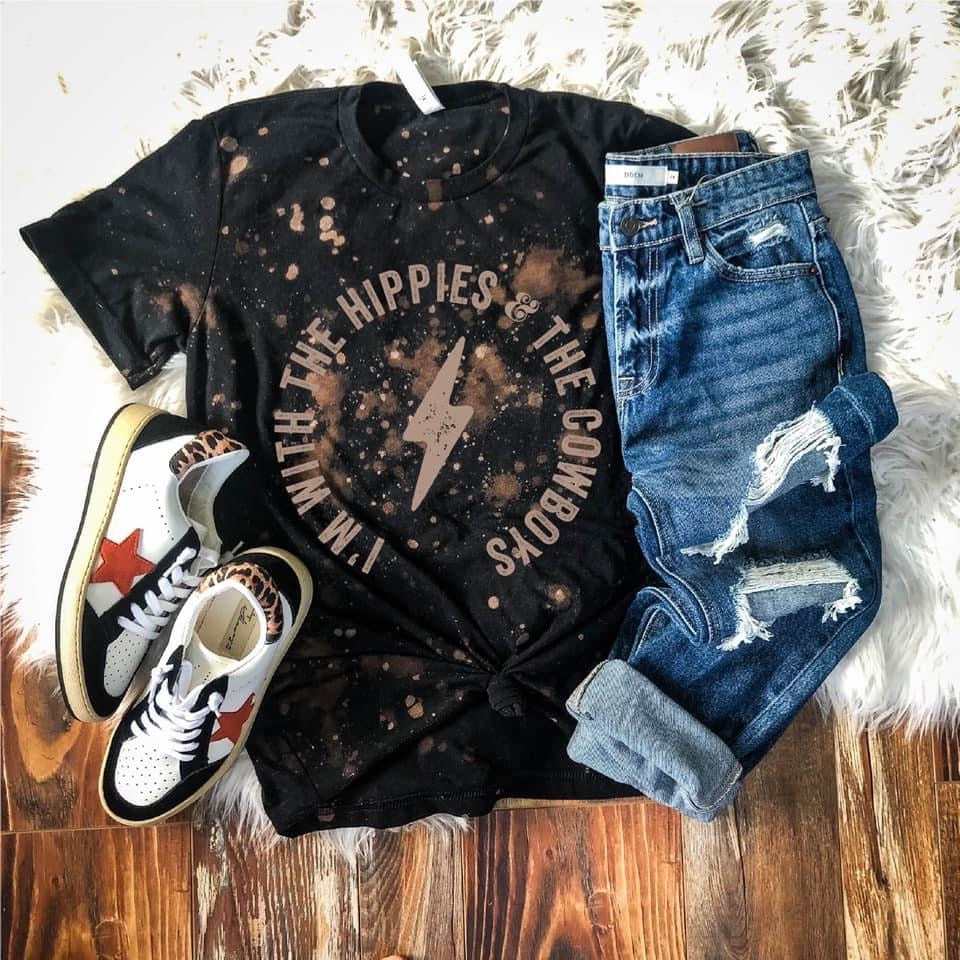 Hippies and Cowboys Bleached Black Tee