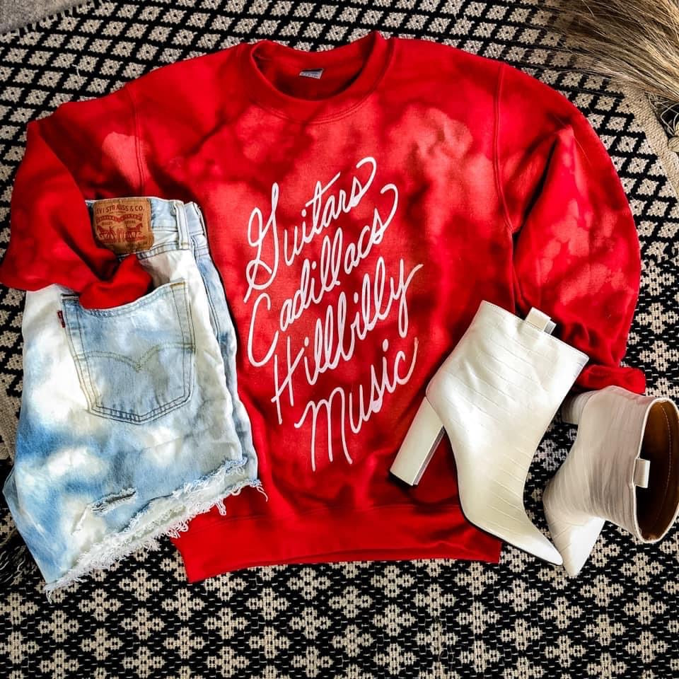 Guitars Cadillacs Bleached Red Sweatshirt